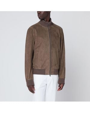 Salvatore Santoro Suede Leather Zip Bomber - Brown