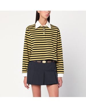 Miu Miu Polo Rayé Bleu/Jaune Avec Logo - Noir