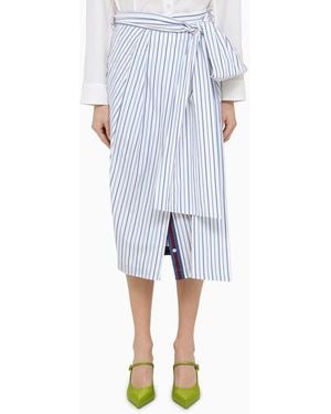 Dries Van Noten Jupe Midi Blanche À Rayures Bleues En Coton