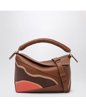 Loewe Borsa puzzle edge piccola pecan/parrot pink - Marrone