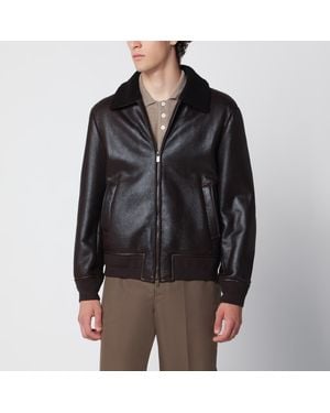 Salvatore Santoro Dark Leather Zip-Up Jacket - Black
