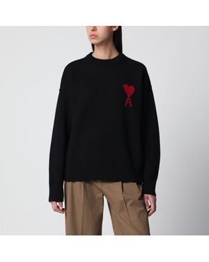 Ami Paris Schwarzer Ami De Coeur Pullover Aus Schurwolle