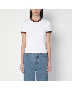 Gucci Ribbed T-Shirt With Web Ribbon - White