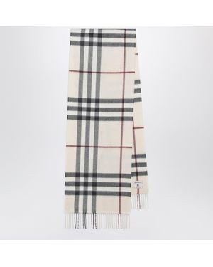 Burberry Écharpe Check En Cachemire Coloris Pierre - Blanc