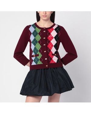 Ganni Bordeauxfarbener Karierter Cardigan Aus Kaschmirmix - Rot