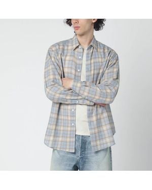 AURALEE Chemise En Laine À Carreaux Bleu Clair - Gris