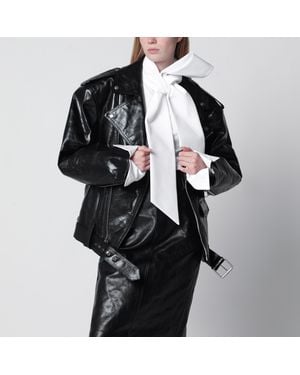 Saint Laurent Pebbled Leather Biker Jacket - Black