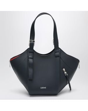 Loewe Hammock Flip Tasche Im Layer-Look Aus Dunkelblauem Leder - Schwarz