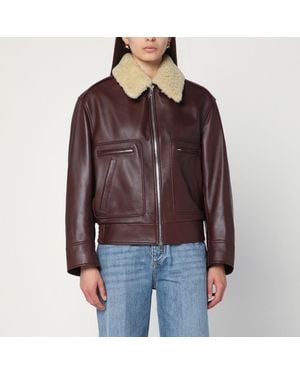 Bottega Veneta Veste En Cuir Avec Col En Shearling - Rouge