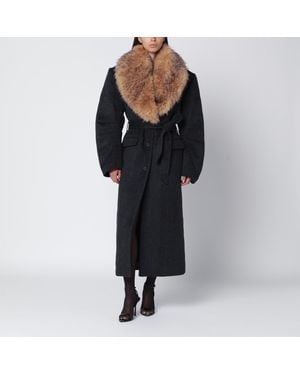 ROTATE BIRGER CHRISTENSEN Coat With Faux Fur Collar - Black