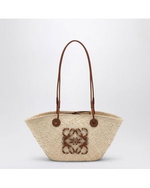 Loewe Anagram Basket Small Bag In Iraca Palm - White