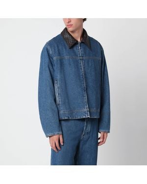 Bottega Veneta Denim Jacket With Intrecciato Collar - Blue