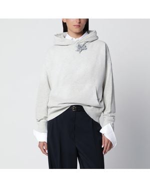 Prada Marble Cotton Hoodie With Jewel Brooch - White