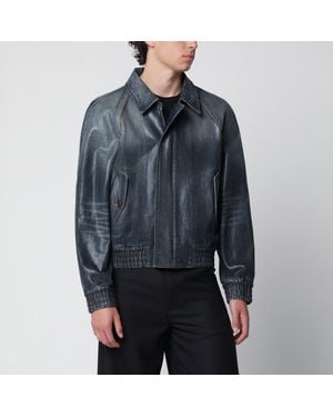 Burberry Coated Denim Aviator Jacket - Blue