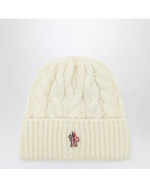 Moncler Bonnet Blanc Ivoire En Mélange De Laine - Neutre