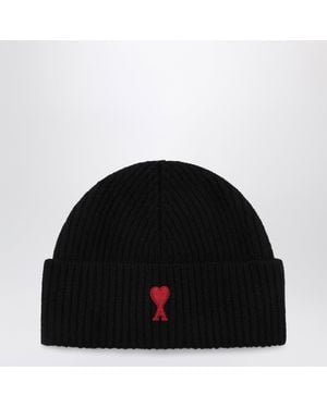 Ami Paris Ami De Coeur Wool Beanie - Black