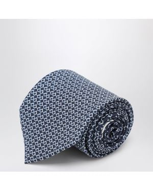 Ferragamo Cravate Gancini Square Bleu Marine En Soie
