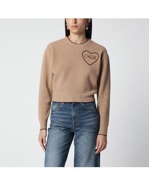 Chloé Hellbrauner Pullover Mit Logo Aus Wolle Und Kaschmir - Blau