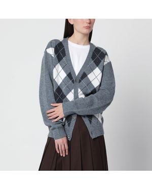 DUNST Grauer Cardigan Aus Wolle Mit Rautenmuster