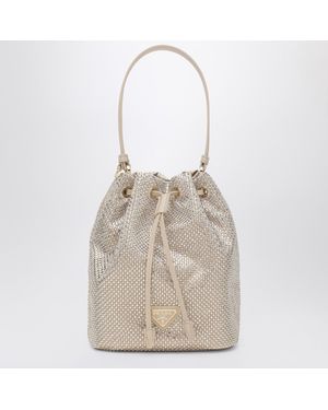 Prada Sand-Coloured Bucket Bag With Crystals - Natural