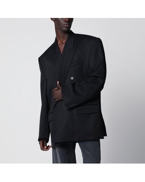 Balenciaga Double-Breasted Oversized Wool Blazer - Black