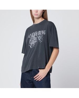 Anine Bing Verwaschenes Schwarzes T-Shirt Mit Leopardenprint - Blau