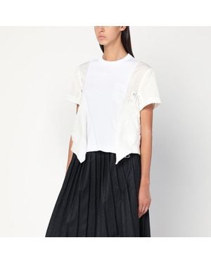 Sacai T-Shirt En Coton Et Nylon - Blanc