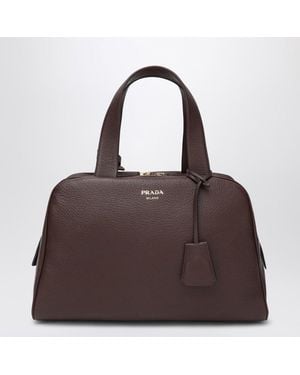 Prada Grand Sac Bowling En Cuir - Marron