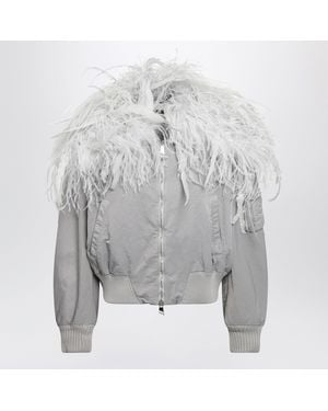 The Attico Ice-Coloured Bomber Jacket With Feathers - Grey