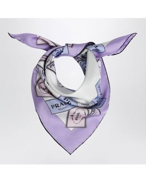 Prada Printed Silk Twill Scarf 55 Wisteria - Blue