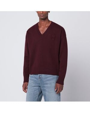 Ami Paris Cherry-colou Wool And Cashmere Sweater Ami De Coeur - Red