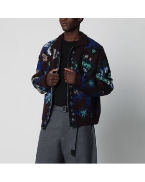 Sacai Wool Jacket With Floral Pattern - Black