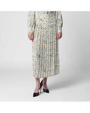 Valentino Multicolored Pleated Silk Midi Skirt - Green
