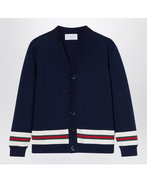 Gucci Dark Cardigan With Web Detail - Blue