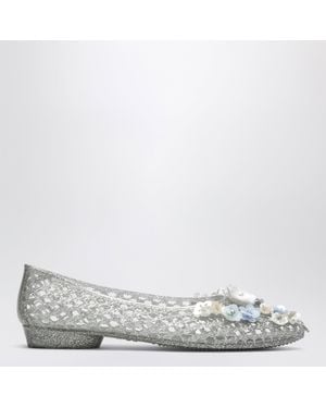 HEAVENLY JELLY Ballerines Hibiscus Argentées En Pvc Avec Fleurs Perlées - Métallisé