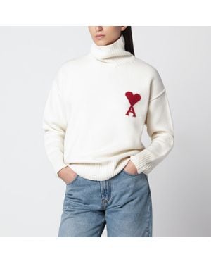 Ami Paris Ami De Coeur Wool Roll-Neck Sweater - White