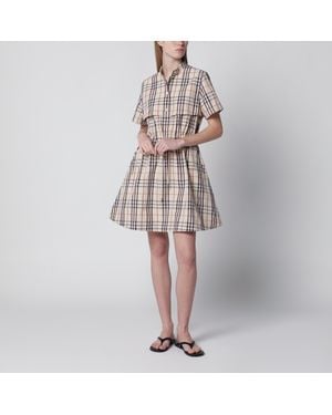 Burberry Check Short-Sleeve Cotton Dress - Natural