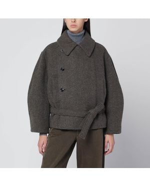 Lemaire Short Khaki Belted Coat - Grey