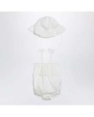 Chloé Cotton Romper With Matching Hat - White