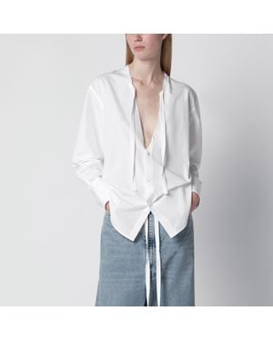 Maison Margiela Deep V-Neck Cotton Poplin Shirt - White