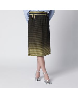 Maison Margiela Virgin Wool Midi Skirt With Faded Check Pattern - Black