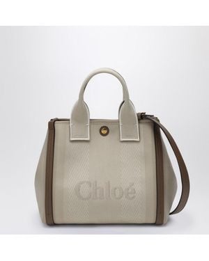 Chloé Sac Cabas Carry Small En Toile À Rayures Beiges - Gris