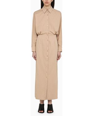 FEDERICA TOSI Desert-coloured Striped Viscose Blend Chemisier Dress - Natural