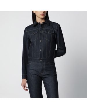Bottega Veneta Denim Jacket With Intrecciato Collar - Black
