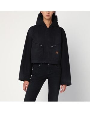 Balenciaga Cropped Jacket With Hood - Black