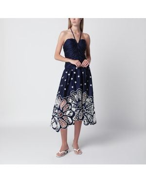 FARM Rio Richelieu Midi Dress With Embroidery - Blue
