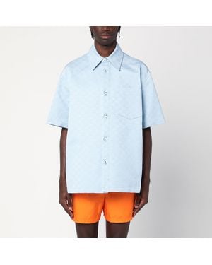 Gucci Cotton Shirt With Gg Jacquard - Blue