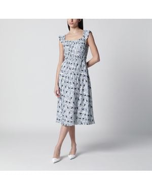 Prada Floral-Print Pongee Dress - Blue