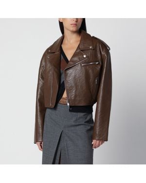 Frankie Shop Cropped Biker Jacket - Brown