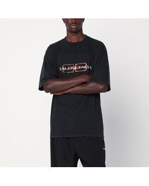 Balenciaga Faded Bb Icon Stencil Medium Fit T-Shirt - Black